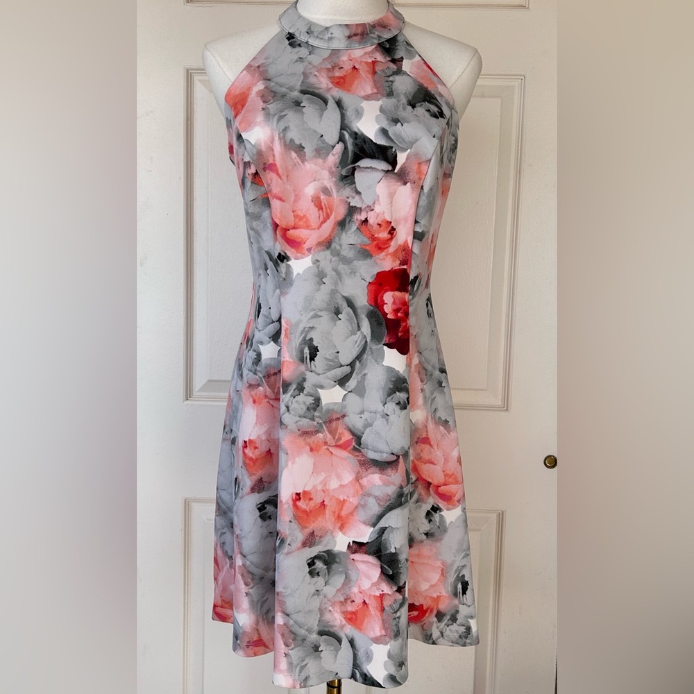 Enfocus Studio Halter A-Line Dress‎ Keyhole Back Floral Size 6